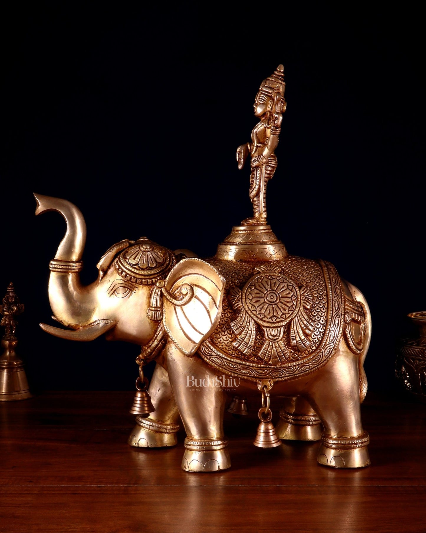 Brass Superfine Pair of Elephants with Ashtalakshmi & Balaji – 15” - Budhshiv.com