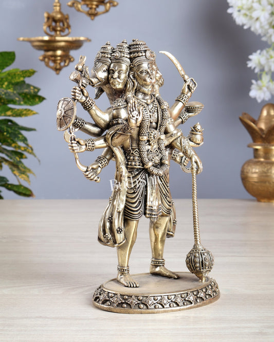 Brass Superfine Panchmukhi Hanuman Idol – 10 Inch Divine Protection Murti (1.51 KG) - Budhshiv.com