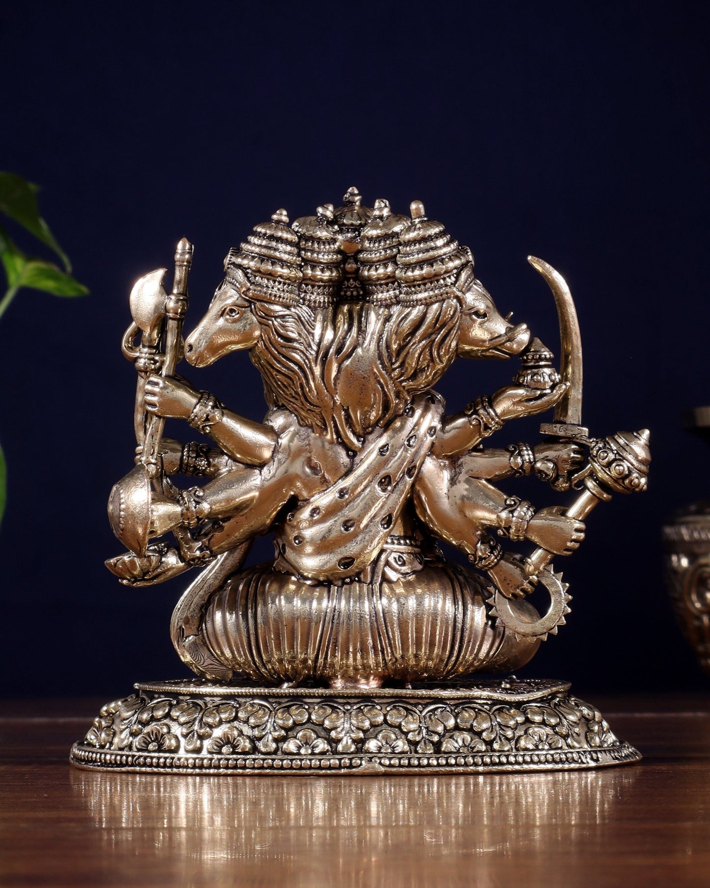 Brass Superfine Panchmukhi Hanuman Idol | Cross - Legged Pose - Budhshiv.com