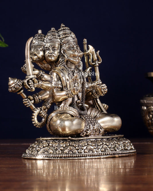 Brass Superfine Panchmukhi Hanuman Idol | Cross - Legged Pose - Budhshiv.com