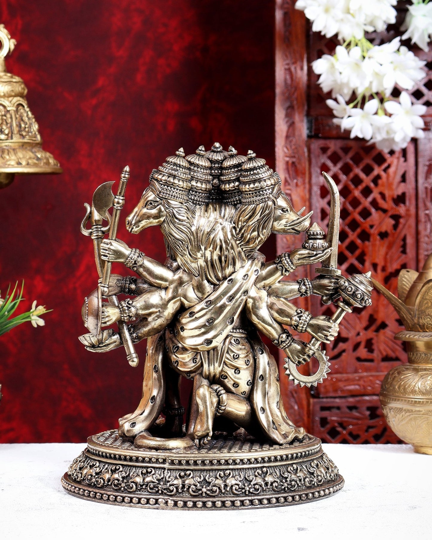 Brass Superfine Panchmukhi Hanuman Idol – Handcrafted Divine Statue 10 inch - Budhshiv.com