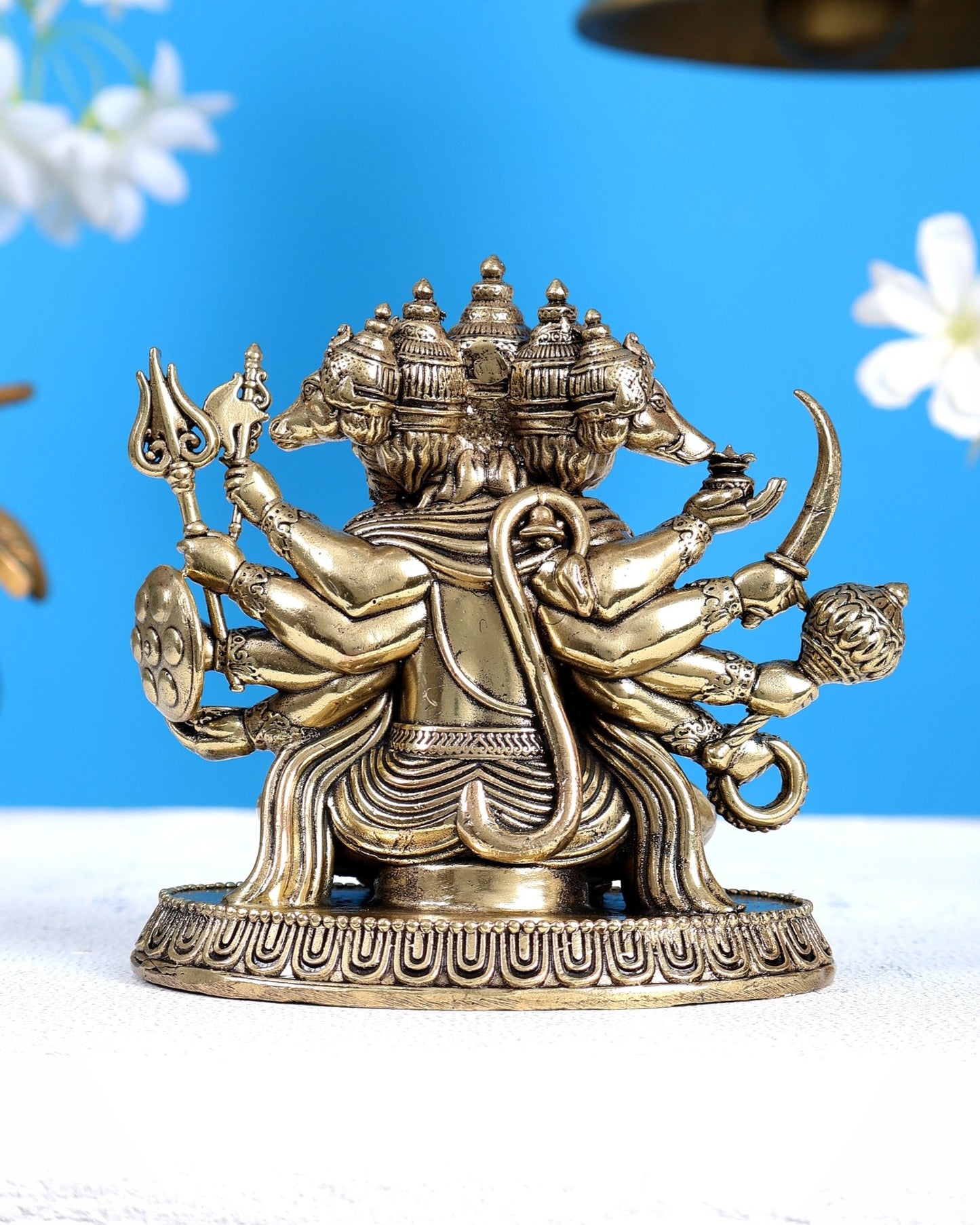 Brass Superfine Panchmukhi Hanuman Idol with Crossed Legs – Highly Detailed Divine Sculpture (5 Inches) - Budhshiv.com