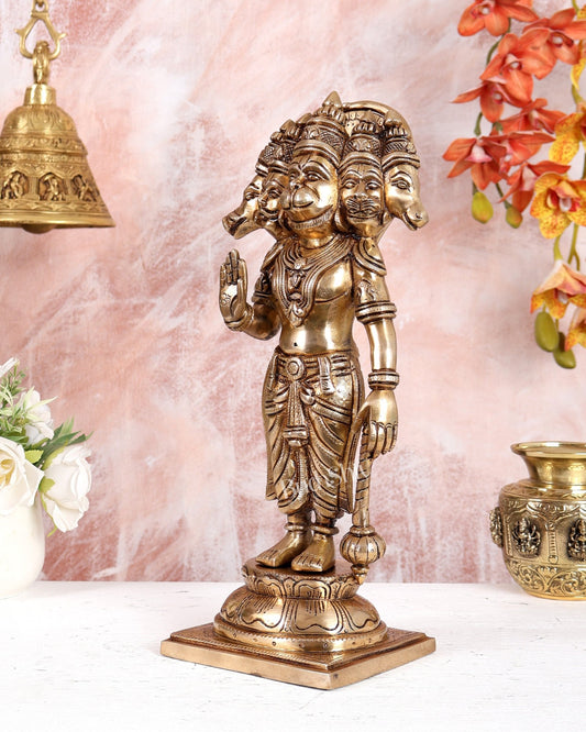 Brass Superfine Panchmukhi Hanuman Standing Idol – Heavy Handcrafted Divine Statue (14 Inches) - Budhshiv.com
