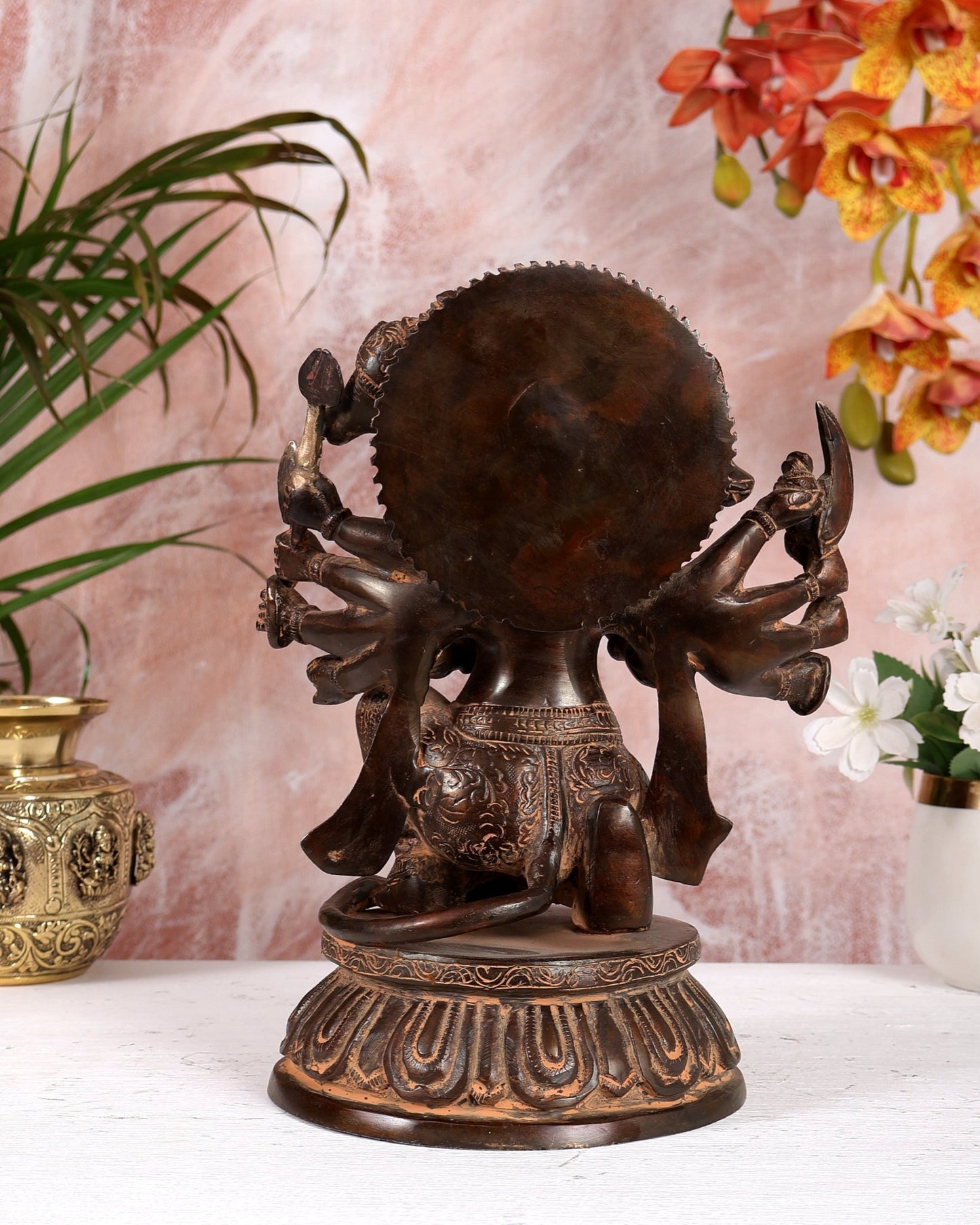 Brass Superfine Panchmukhi Hanuman with sand finish patina - 10" - Budhshiv.com