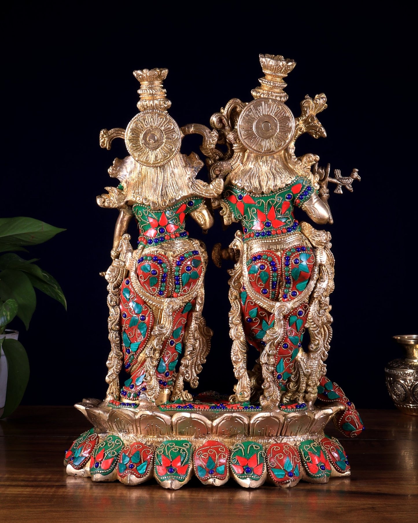 Brass Superfine Radha Krishna 14 inch meenakari sculpture - Budhshiv.com
