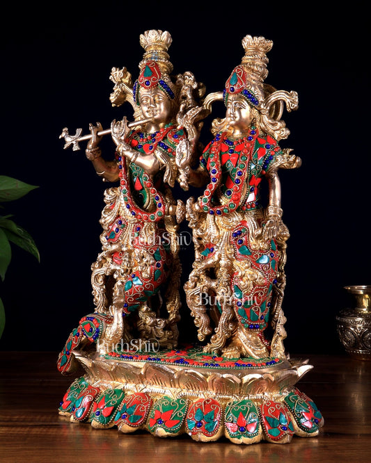 Brass Superfine Radha Krishna 14 inch meenakari sculpture - Budhshiv.com