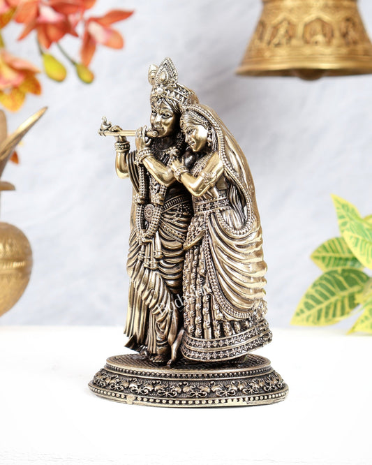Brass Superfine Radha Krishna Idol – Intricate Carvings Divine Statue (5.5 Inches) - Budhshiv.com