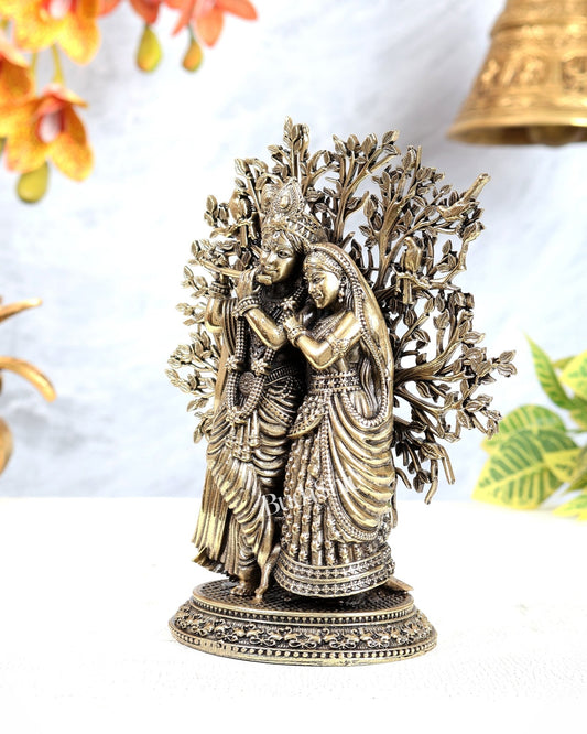 Brass Superfine Radha Krishna Kalpavriksha Tree Idol – Divine Spiritual Décor (6.5 Inches) - Budhshiv.com