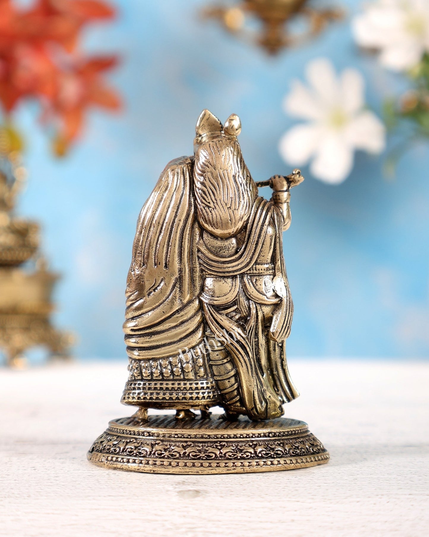 Brass Superfine Radha Krishna Miniature Idol – 3.2 Inch Divine Murti - Budhshiv.com