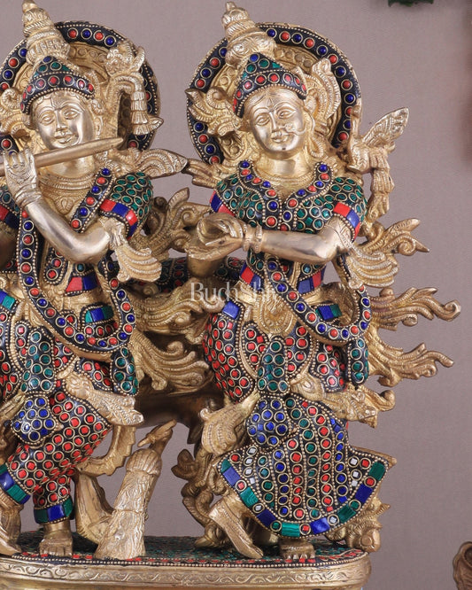 Brass Superfine Radha Krishna with Cow Idol - 16 Inch - Budhshiv.com