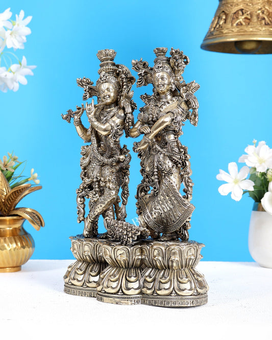 Brass Superfine Radha Krishna with Peacock Idol – Divine Love Sculpture (10 Inches) - Budhshiv.com