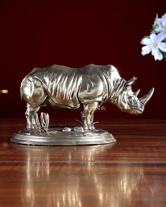 Brass Superfine Rhino Statue | Vastu Showpiece 6 inch - Budhshiv.com