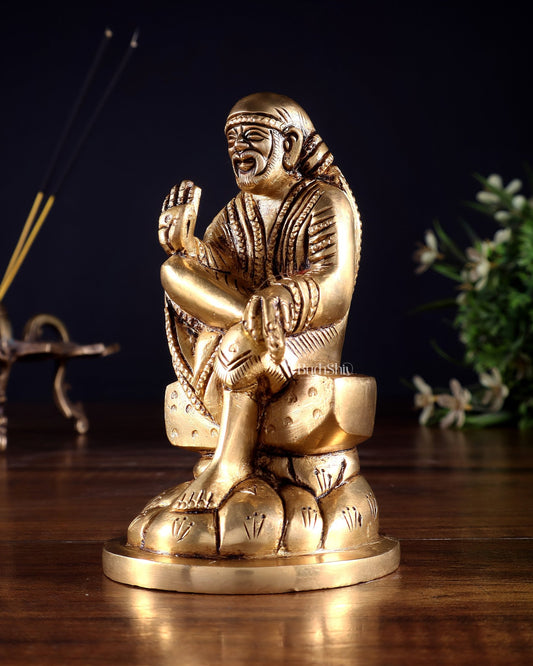 Brass Superfine Sai Baba Idol for Home Temple - 4.5 inch - Budhshiv.com