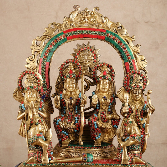 Brass Superfine Shri Ram Darbar Idol with Stonework | 16 inch - Budhshiv.com