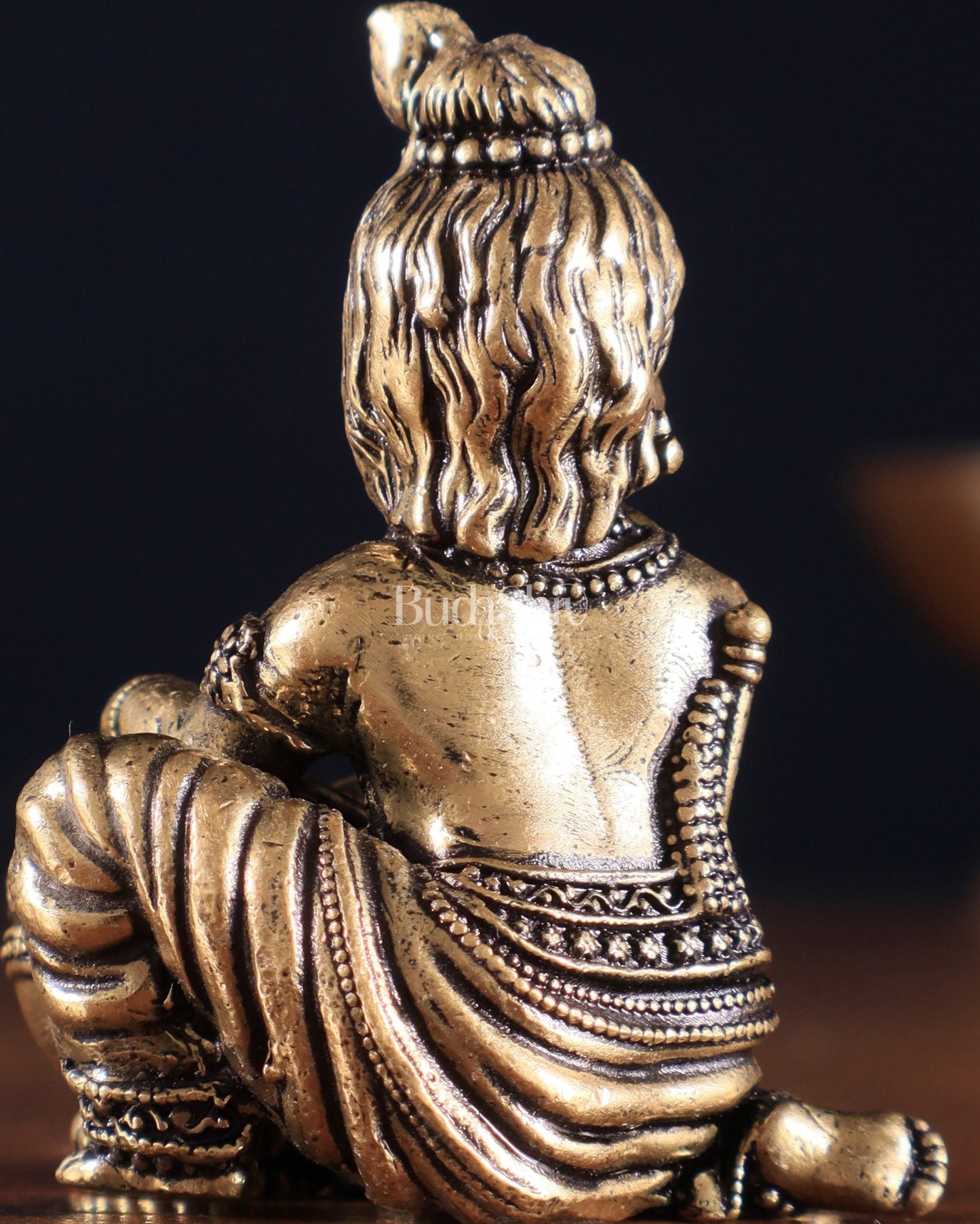 Brass Superfine Small Matki Krishna Makhanchor Idol Miniature | 2.7" - Budhshiv.com