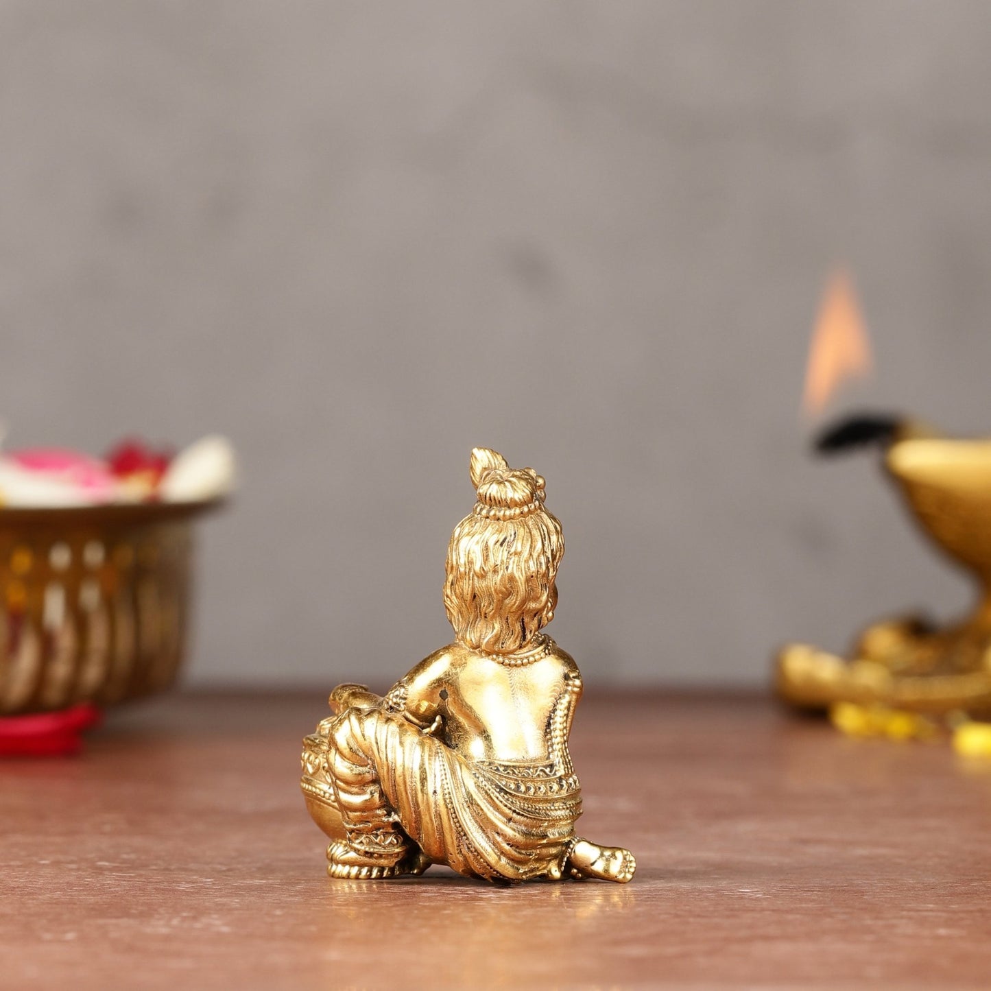 Brass Superfine Small Matki Krishna Makhanchor Idol Miniature | 2" - Budhshiv.com