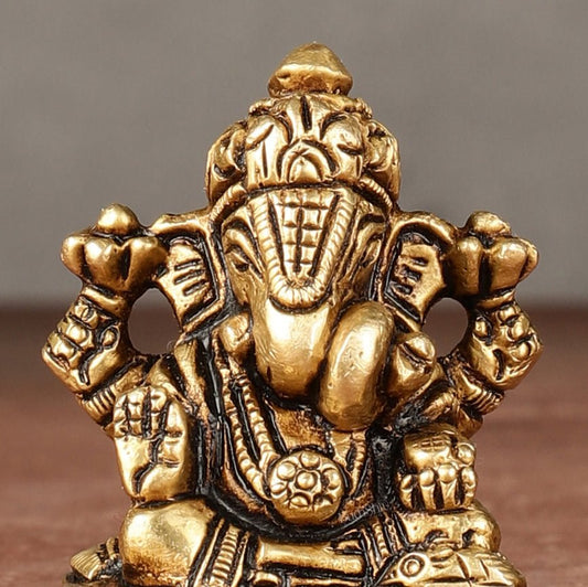 Brass Superfine small miniature Dagduseth Ganapati Idol - 2" - Budhshiv.com
