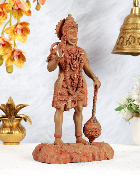 Brass Superfine Standing Bahubali Hanuman Statue 12 inch Vintage patina - Budhshiv.com