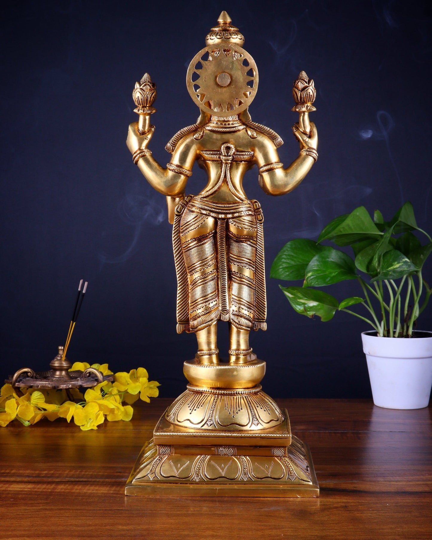 Brass Superfine Standing Goddess Lakshmi Statue – Highly Detailed 17 inch - Budhshiv.com
