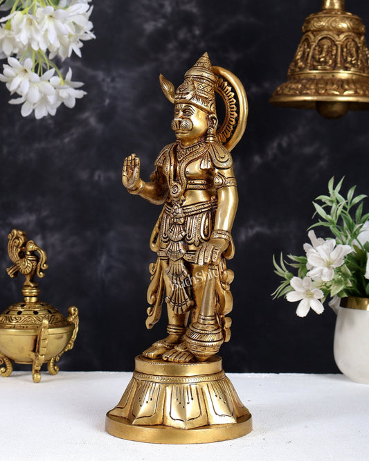 Brass Superfine Standing Lord Hanuman Idol | Aashirwad Mudra 11.5 inch - Budhshiv.com