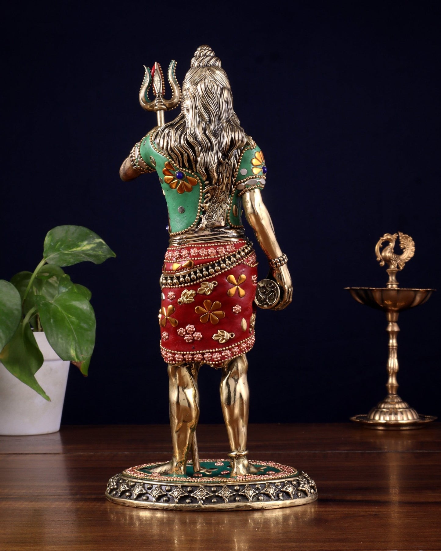 Brass Superfine Standing Lord Shiva Idol stonework 11" - Budhshiv.com