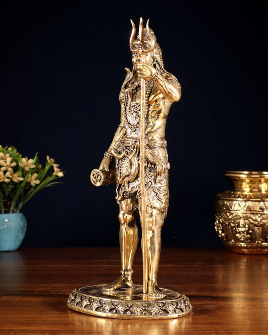 Brass Superfine Standing Lord Shiva Idol with Trishul & Damru 11" - Budhshiv.com