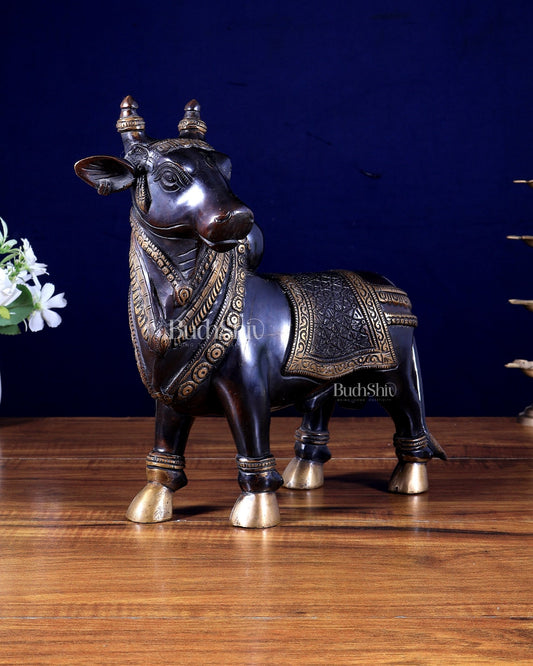 Brass Superfine Standing Nandi Idol | 10.5" black - Budhshiv.com
