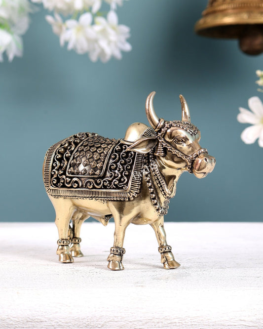 Brass Superfine Standing Nandi Idol – Sacred Bull of Lord Shiva (5 Inches Width) - Budhshiv.com