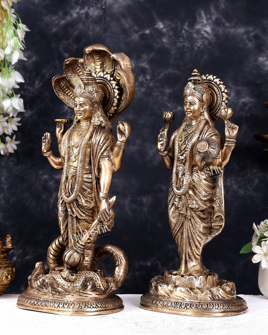 Brass Superfine Standing Vishnu Lakshmi Idols 18 inch glossy - Budhshiv.com