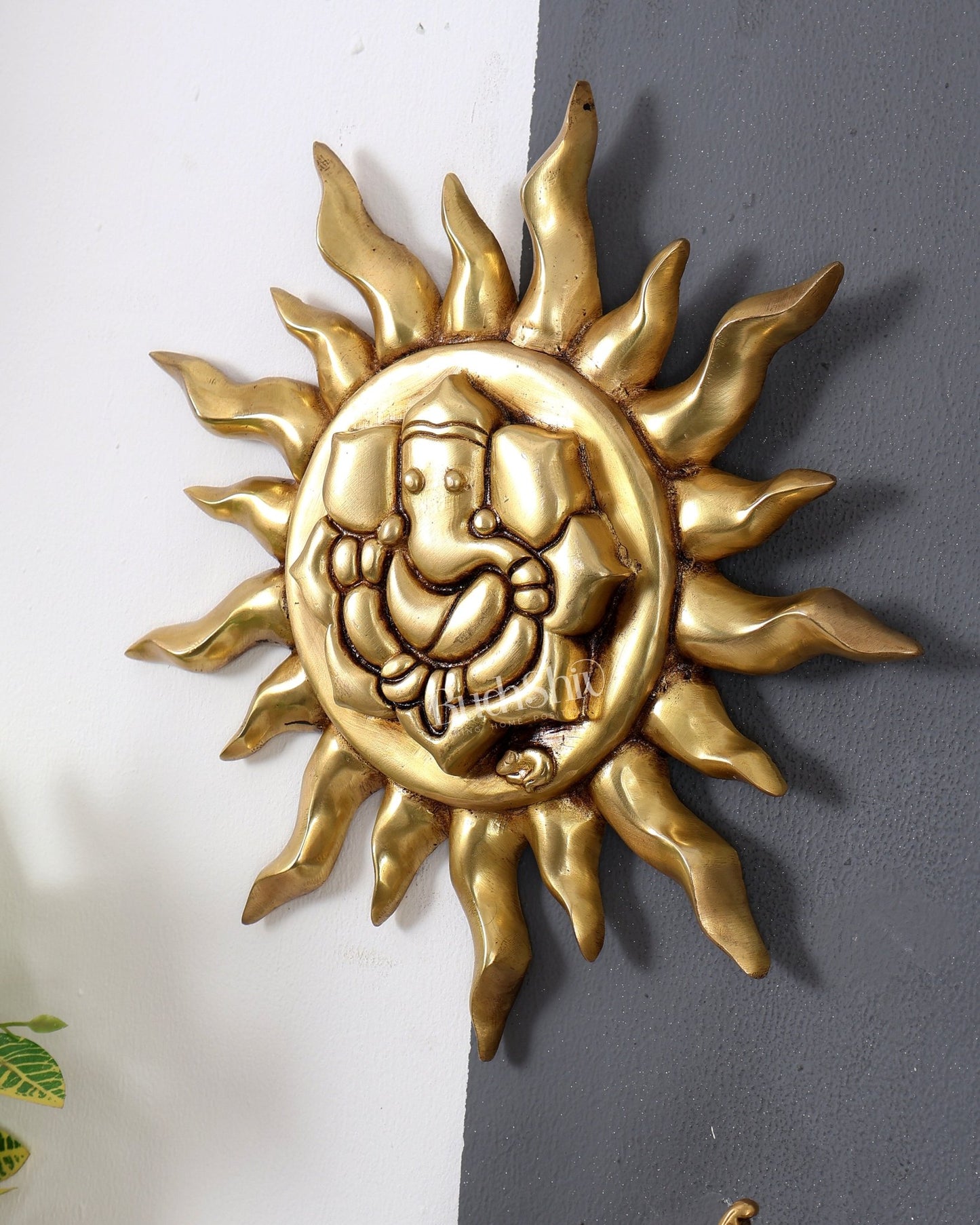 Brass Superfine Surya with Ganesha Wall Hanging – Handcrafted Divine Sun Wall Décor 11 inch - Budhshiv.com