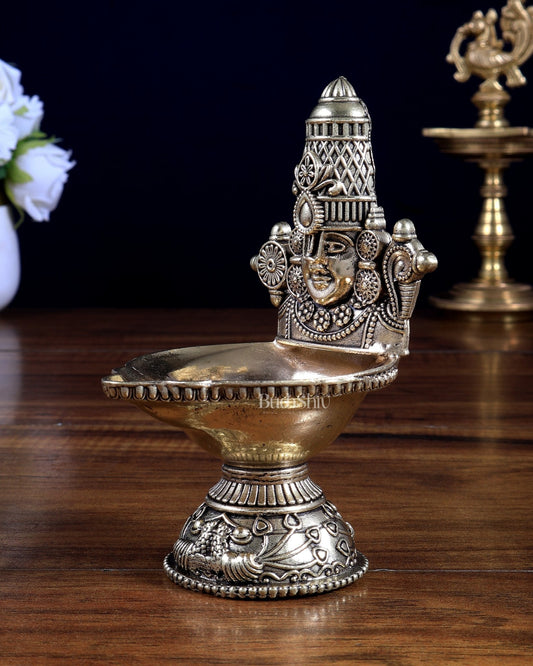 Brass Superfine Tirupati Balaji Face Diya 5 inch - Budhshiv.com
