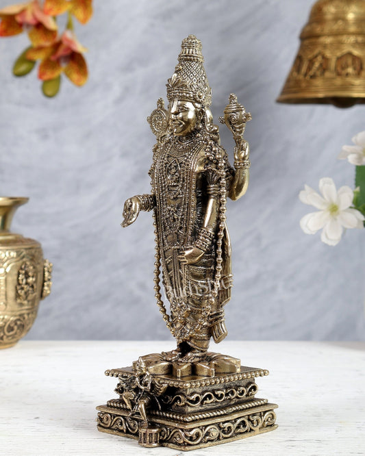 Brass Superfine Tirupati Balaji with Garuda Vahana Idol – Intricately Carved Divine Statue (8 Inches) - Budhshiv.com