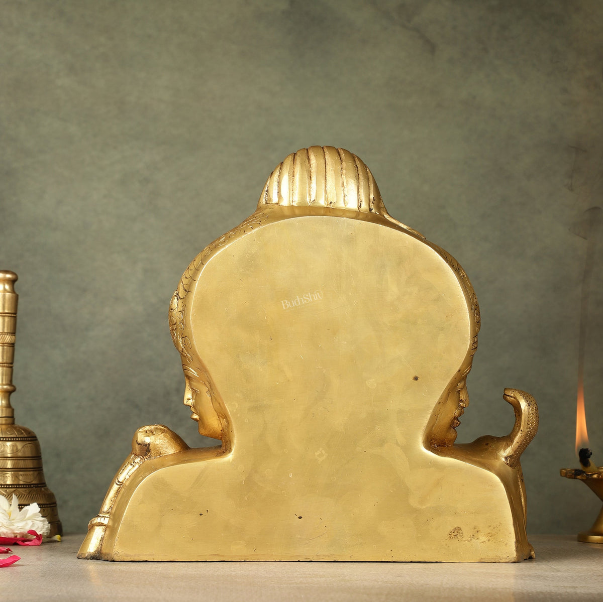 Brass Superfine trimurti Brahma, Vishnu, Mahesh Bust table accent - 9.5 Inch - Budhshiv.com