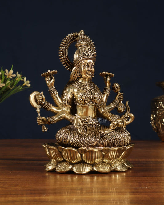 Brass Superfine Vijaya Lakshmi Idol with Eight Arms – 6.75" - Budhshiv.com