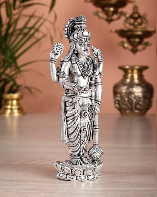 Brass Superfine Vishnu Narayana Idol - 5" silver plated - Budhshiv.com