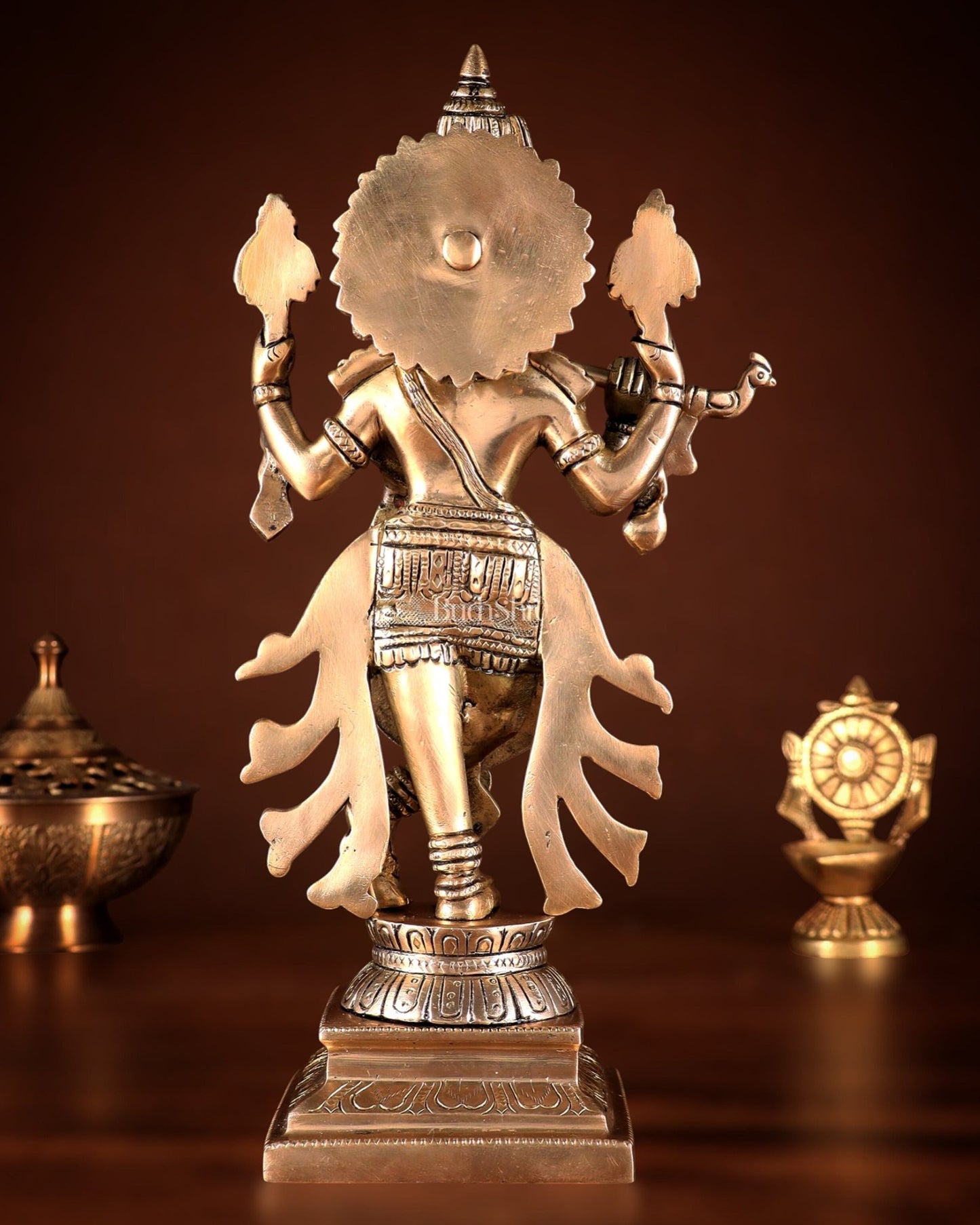 Brass Superfine Vishnu Roopam Krishna Statue with Four Arms – 11" - Budhshiv.com