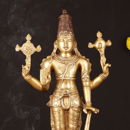 Brass Superfine Vishnu Standing Dual Tone Statue - 20.5" Elegant Sculpture - Budhshiv.com