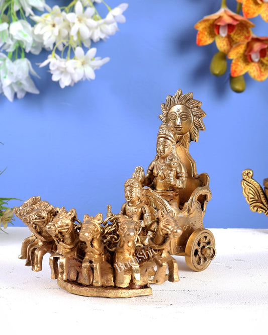 Brass Surya Dev Rath with Seven Horses – Divine Sun God Chariot Statue 7" - Budhshiv.com