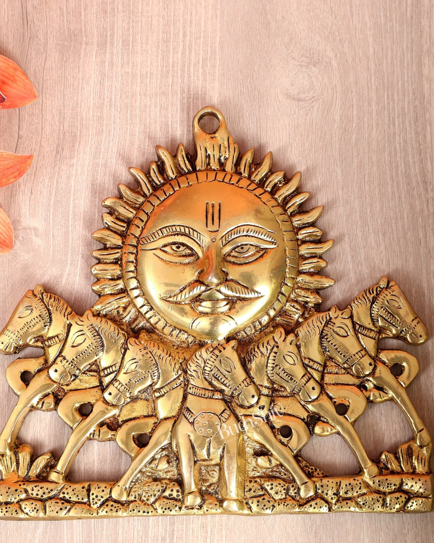 Brass Surya Dev with Seven Horses Wall Hanging – Vastu Approved Sun God Décor (8 Inches) - Budhshiv.com