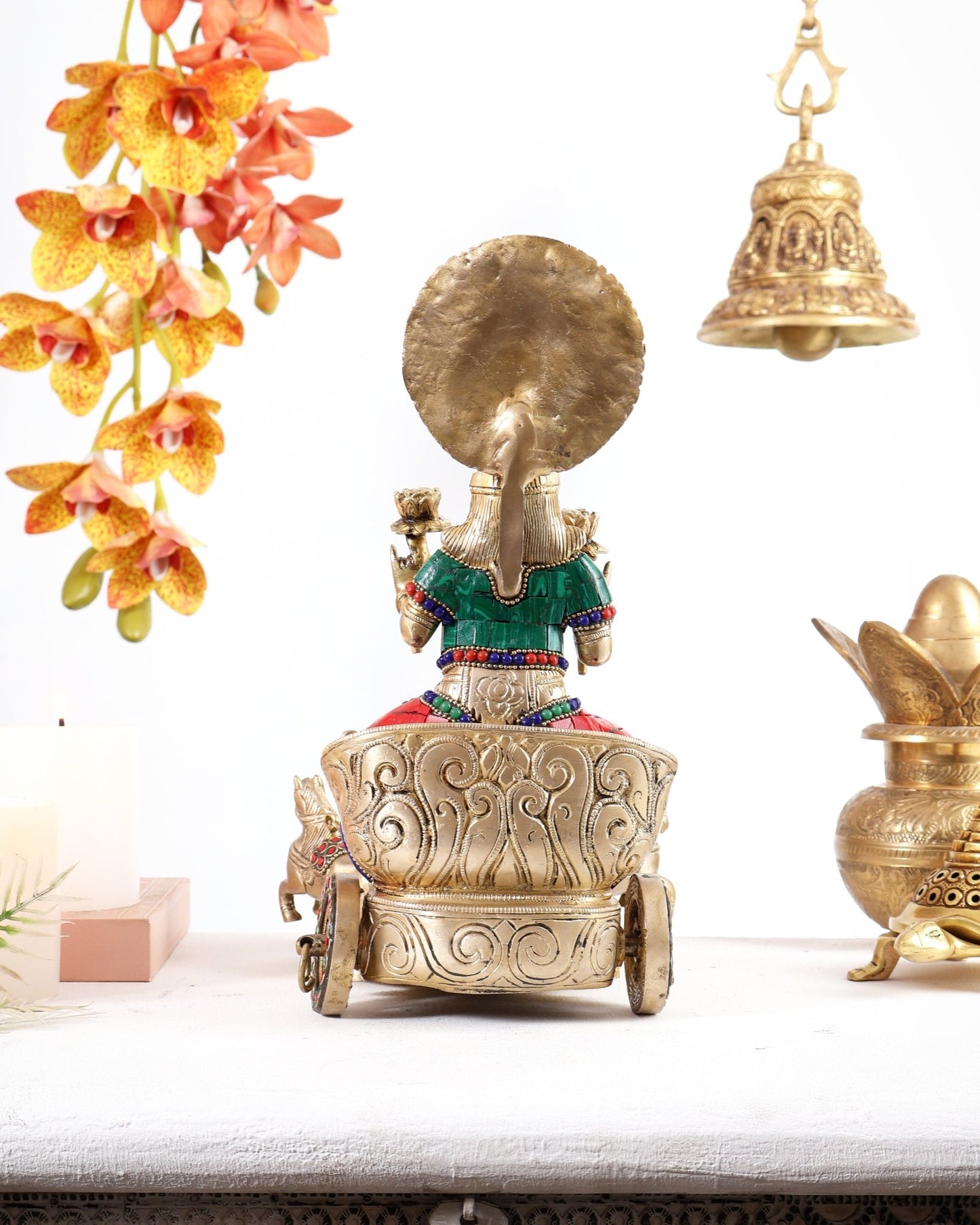Brass Surya Rath Chariot - 12" with stonework - Budhshiv.com
