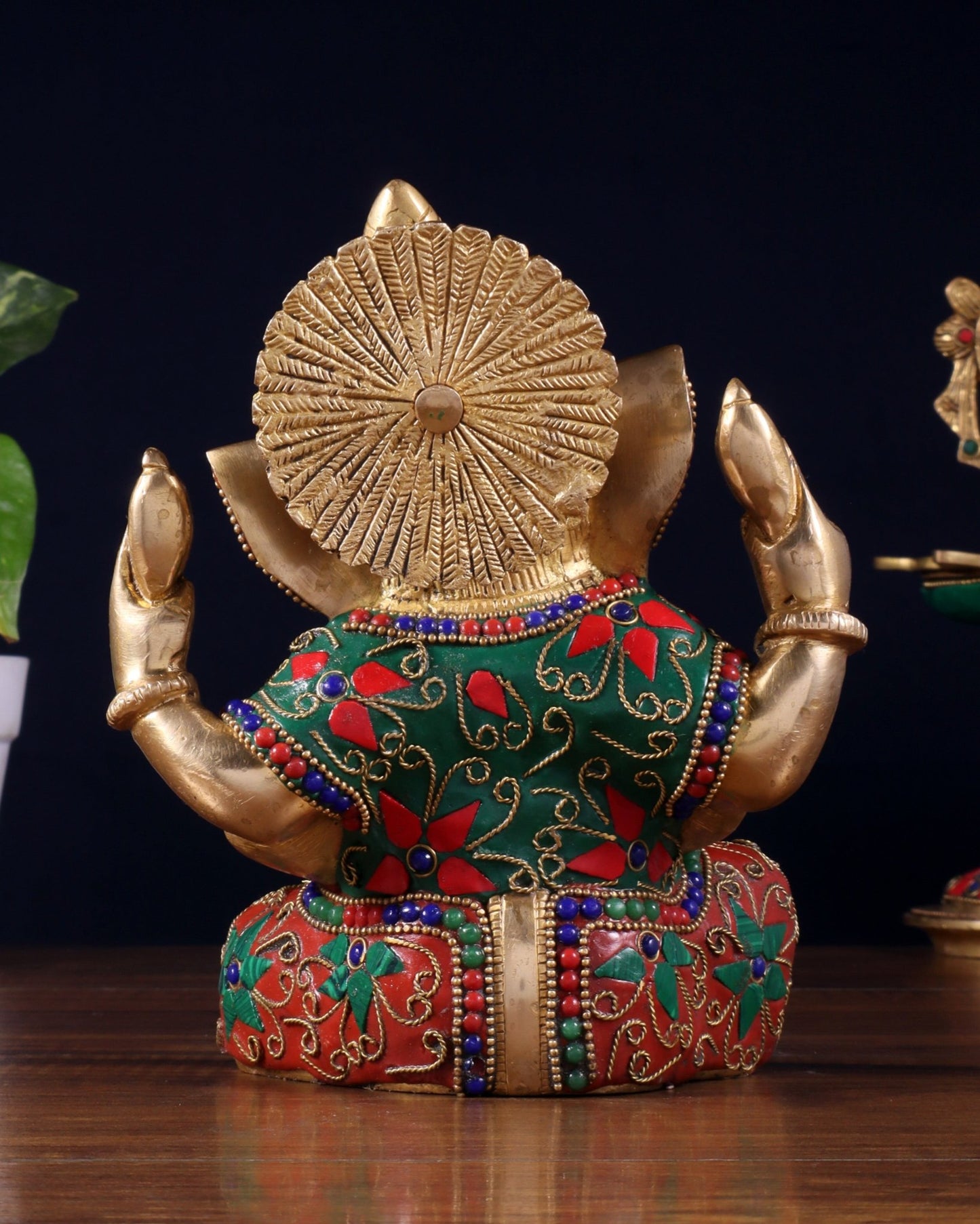 Brass Taj Ganesha Idol with Stonework | Height 7 inch - Budhshiv.com
