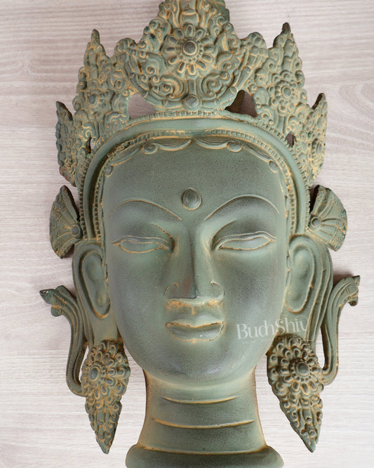 Brass Tara Face Mask Wall Hanging – Buddhist Tara Head 14" - Budhshiv.com