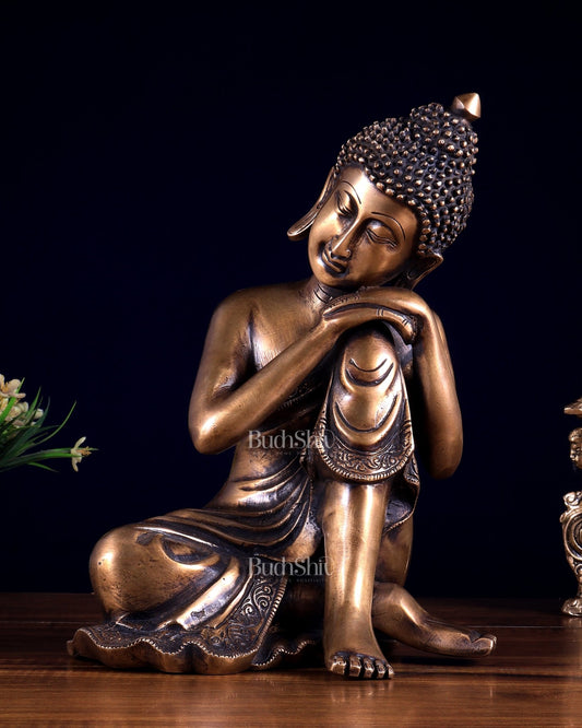 Brass Thinking Buddha Statue β Resting on Knee Pose 12 inch - Budhshiv.com