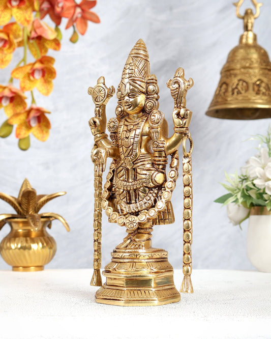 Brass Tirupati Balaji Idol | Height: 9 inch enhanced carvings - Budhshiv.com