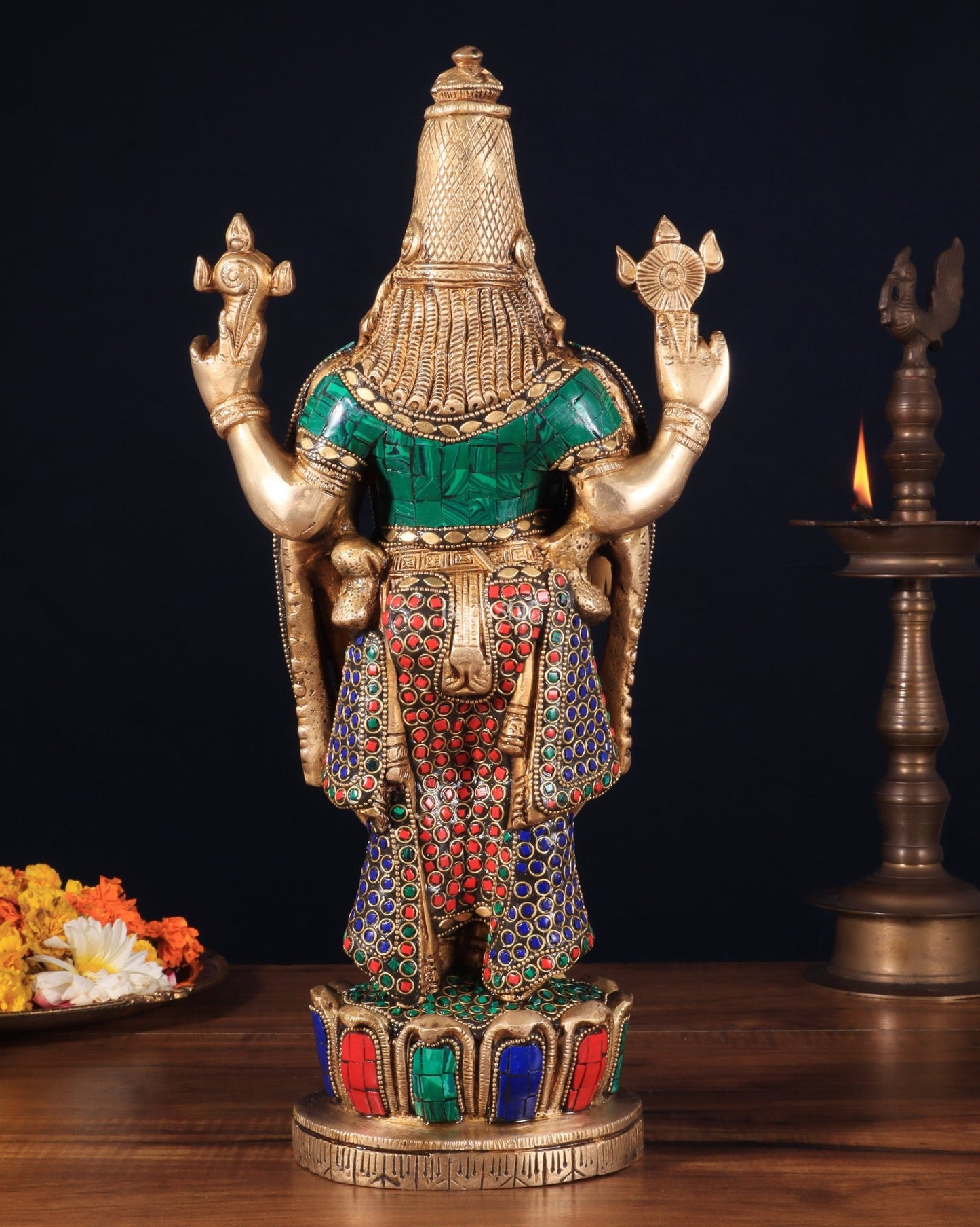 Brass Tirupati Balaji Lord Venkateshwara Swamy Statue - 16 Inch with stonework - Budhshiv.com