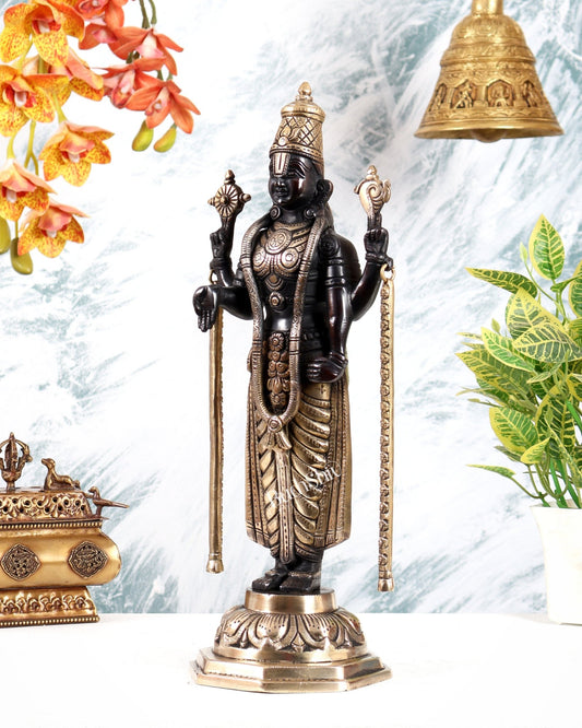 Brass Tirupati Balaji Statue – Divine Lord Venkateswara Idol (15.5 Inches) black - Budhshiv.com