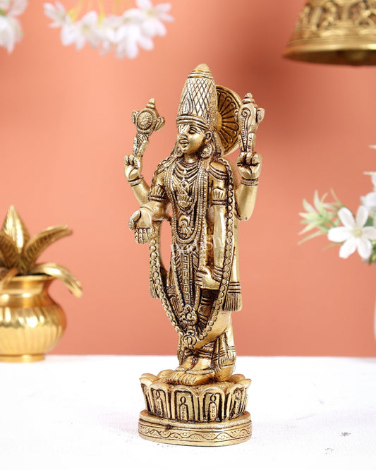 Brass Tirupati Balaji Statue – Divine Lord Venkateswara Idol (8 Inches) - Budhshiv.com