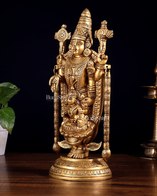 Brass Tirupati Balaji Statue with Lakshmi Engraved – 13"x5.5"x3.5" - Budhshiv.com