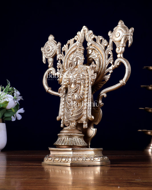 Brass Tirupati Balaji Statue with Shankh & Chakra – 10 Inch | Lord Venkateshwara Idol | BudhShiv - Budhshiv.com