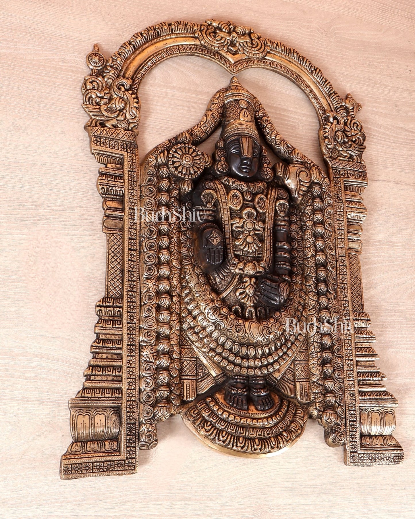 Brass Tirupati Balaji Wall Hanging Statue black tone 25 inch - Budhshiv.com